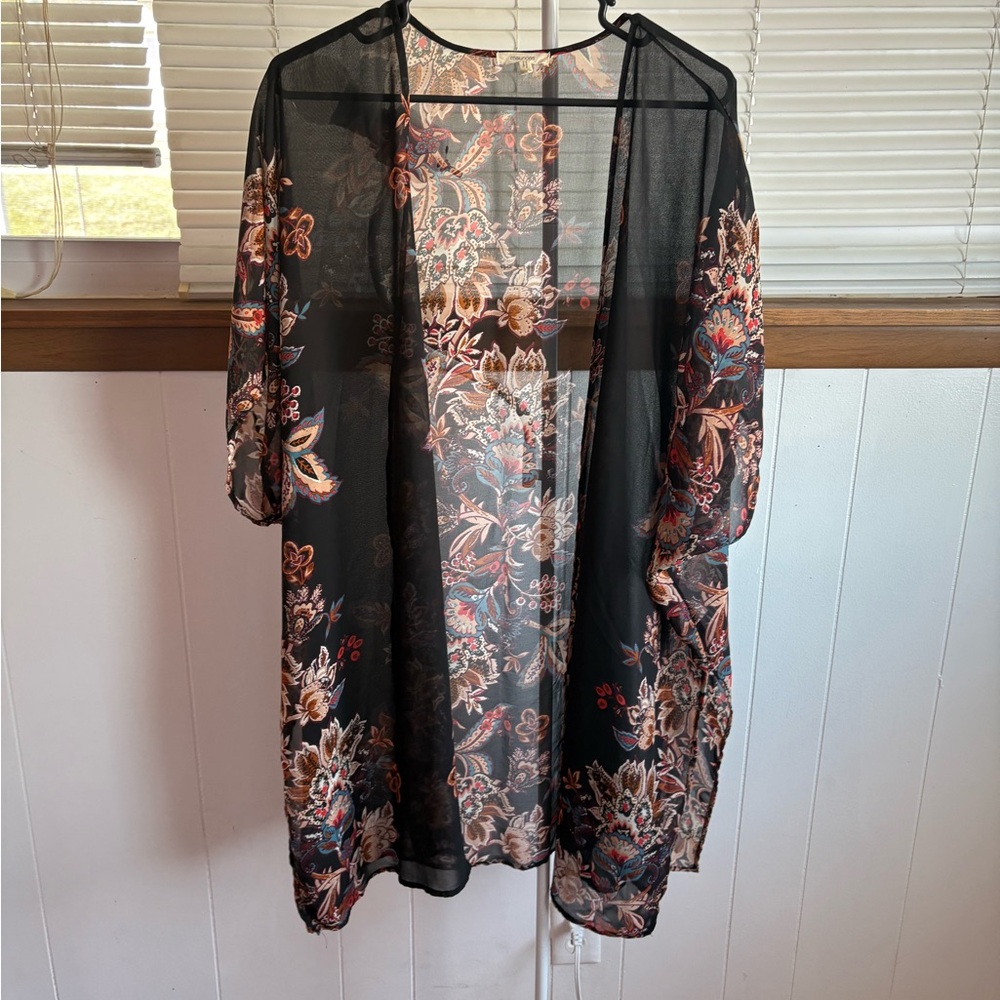 Floral Sheer Kimono - Black and Brown Maurices
